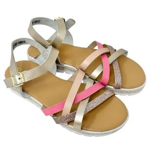 NEW Capelli of New York Girls Gold Metallic Pink Strappy Sandals 35 4-4.5